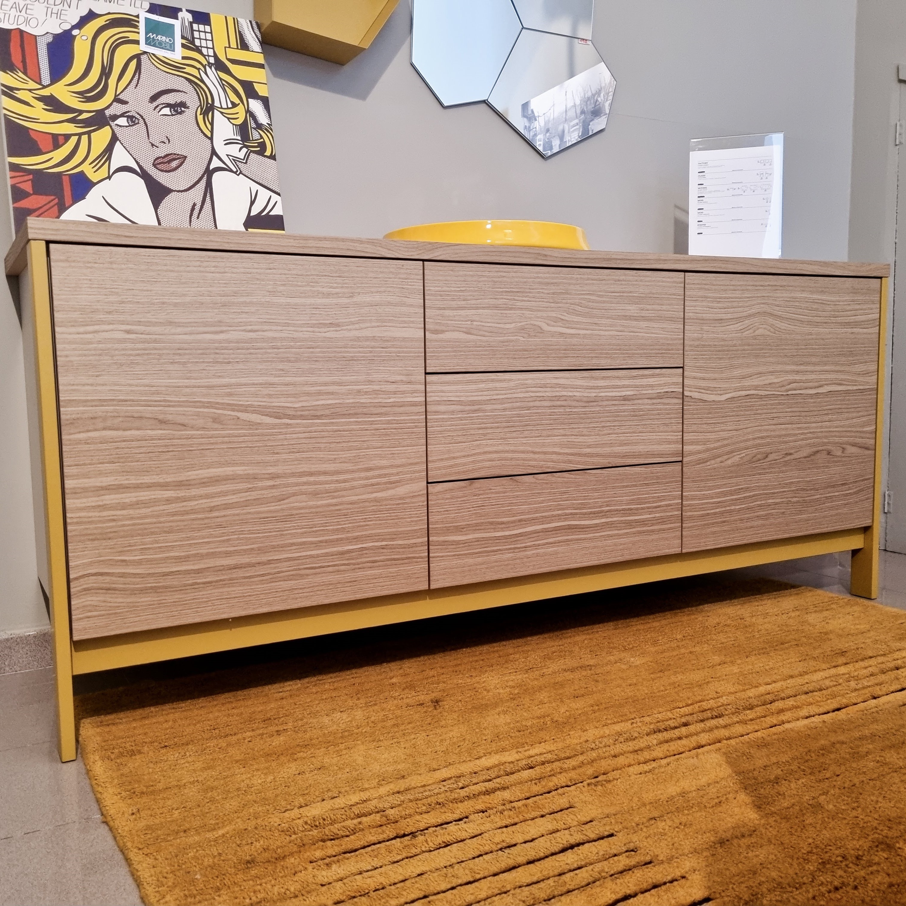 Credenza C671  Factory 3 ante Calligaris Natural e senape Calligaris